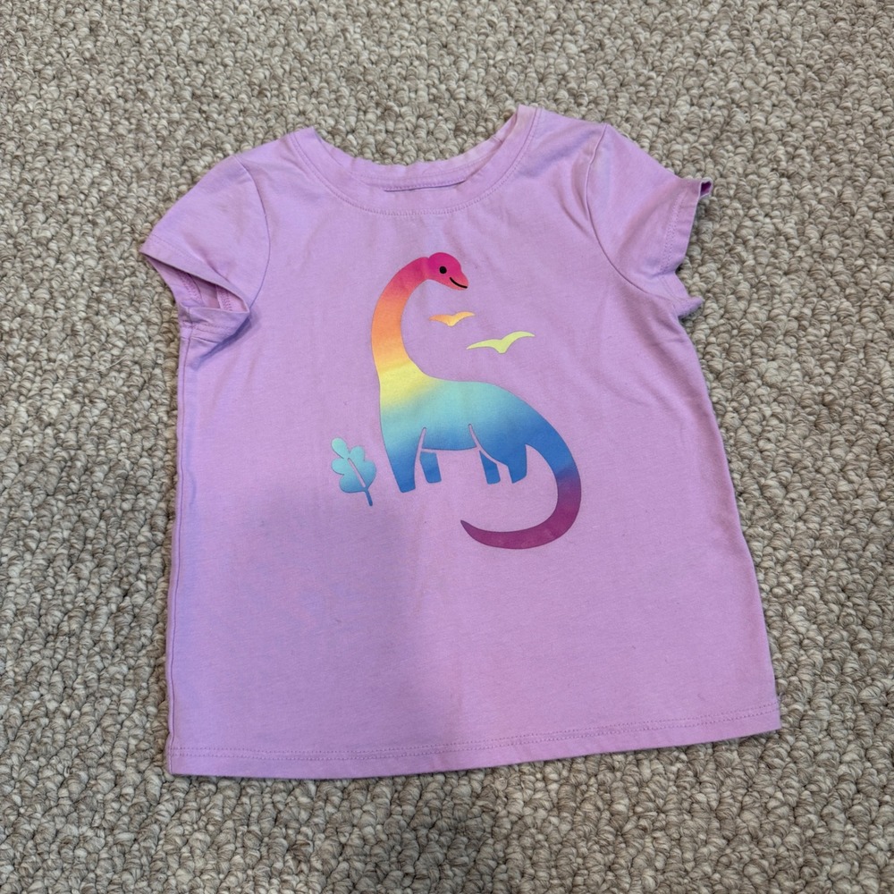 Cat & Jack Girls Purple Rainbow Dinosaur Graphic Tee Shirt Size 3T